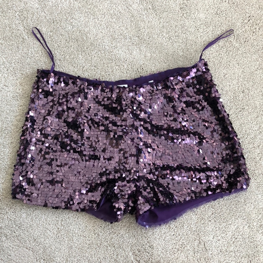 Halston Heritage Purple Sequin Shorts